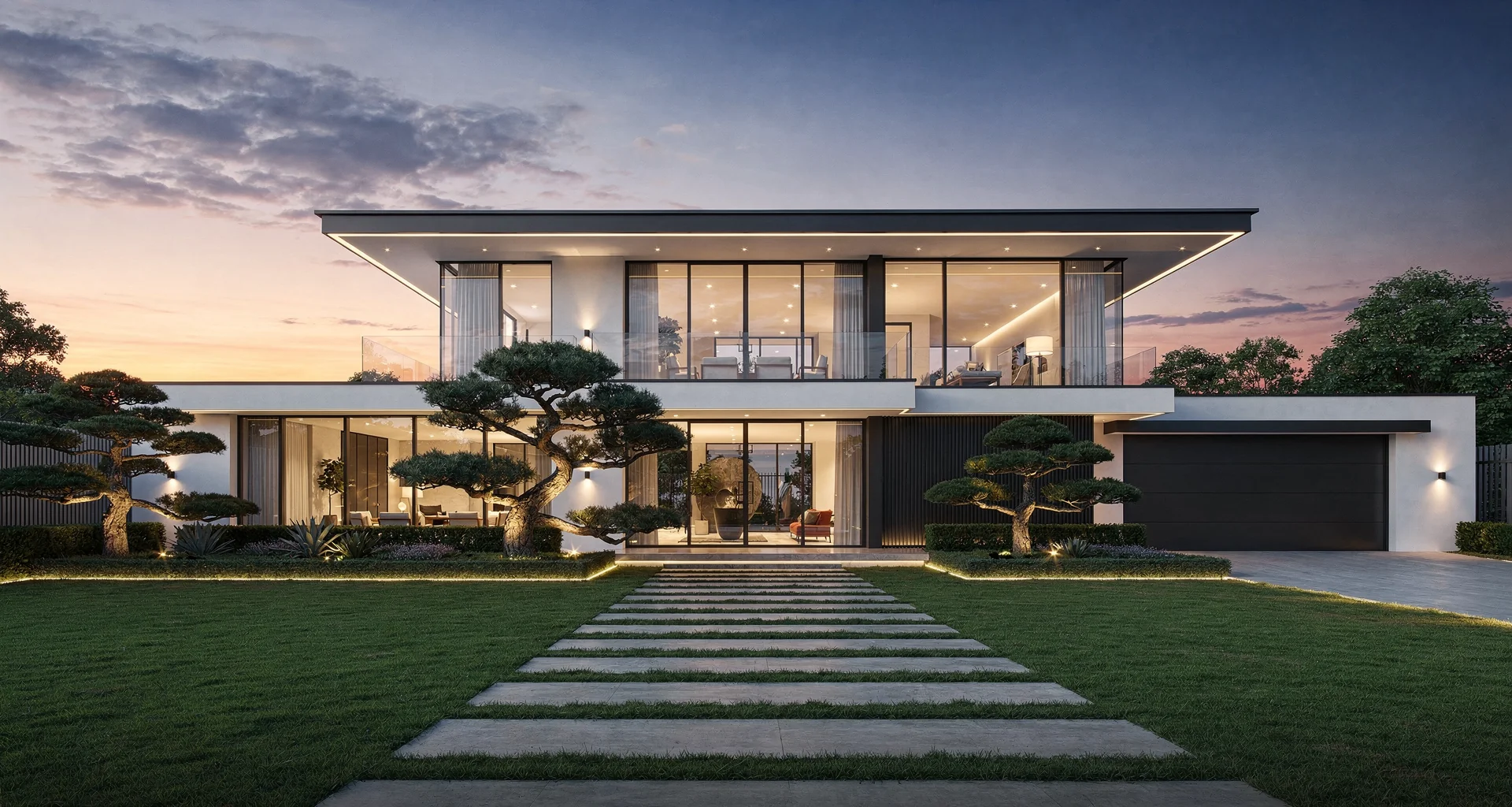 evening view of a custom renovated home in Milton