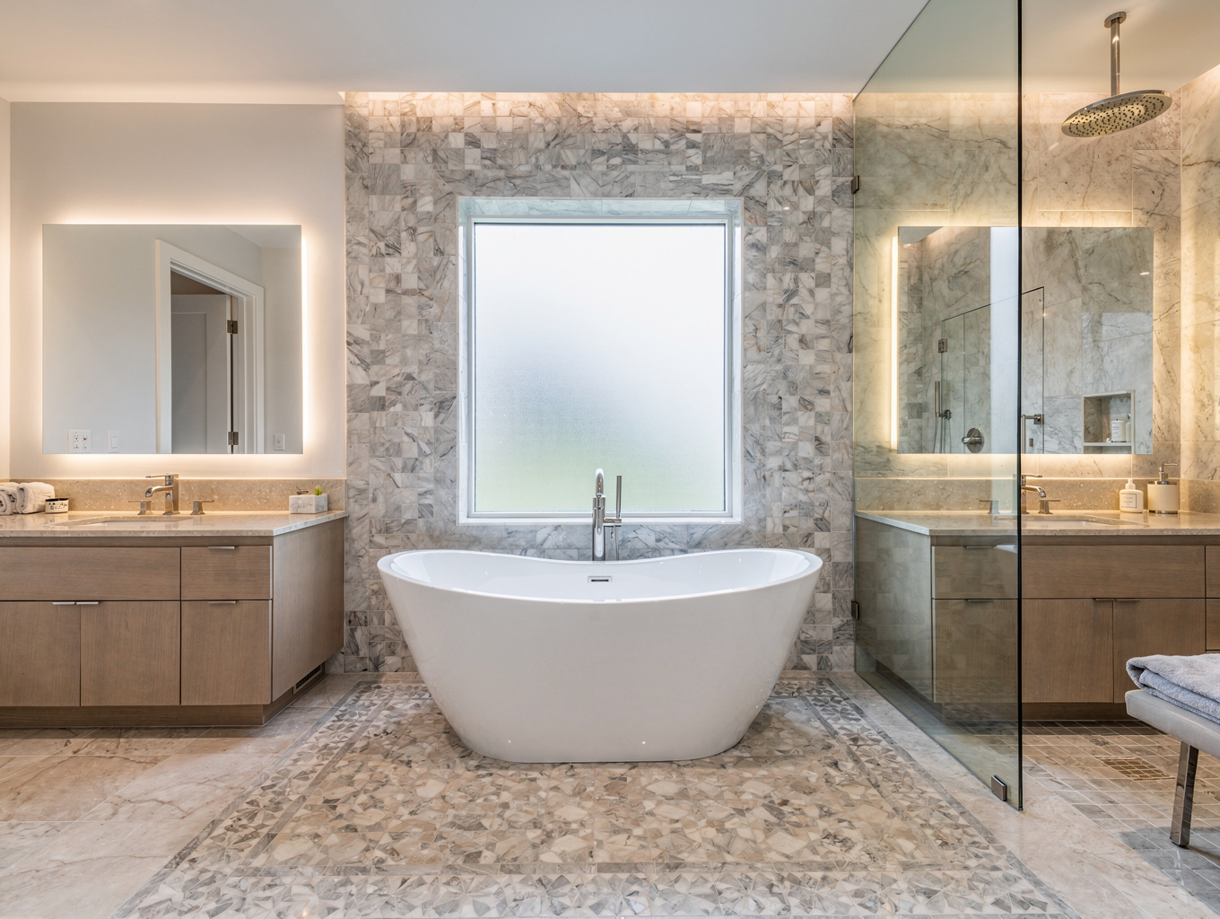 luxury master ensuite renovation with freestanding soaking tub
