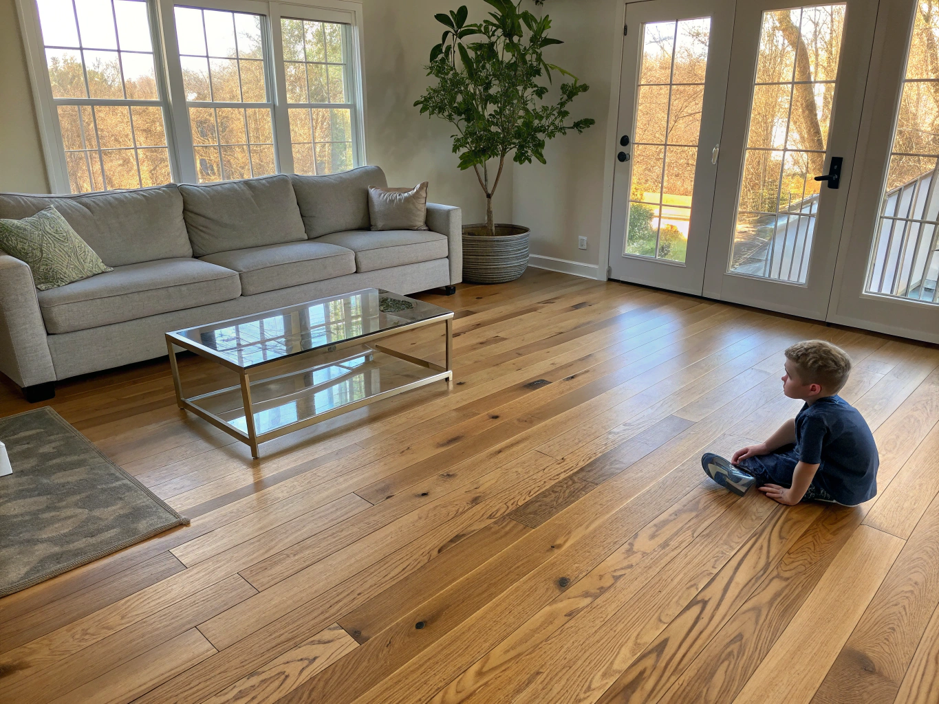 Example design inspiration: wide-plank hardwood flooring being installed